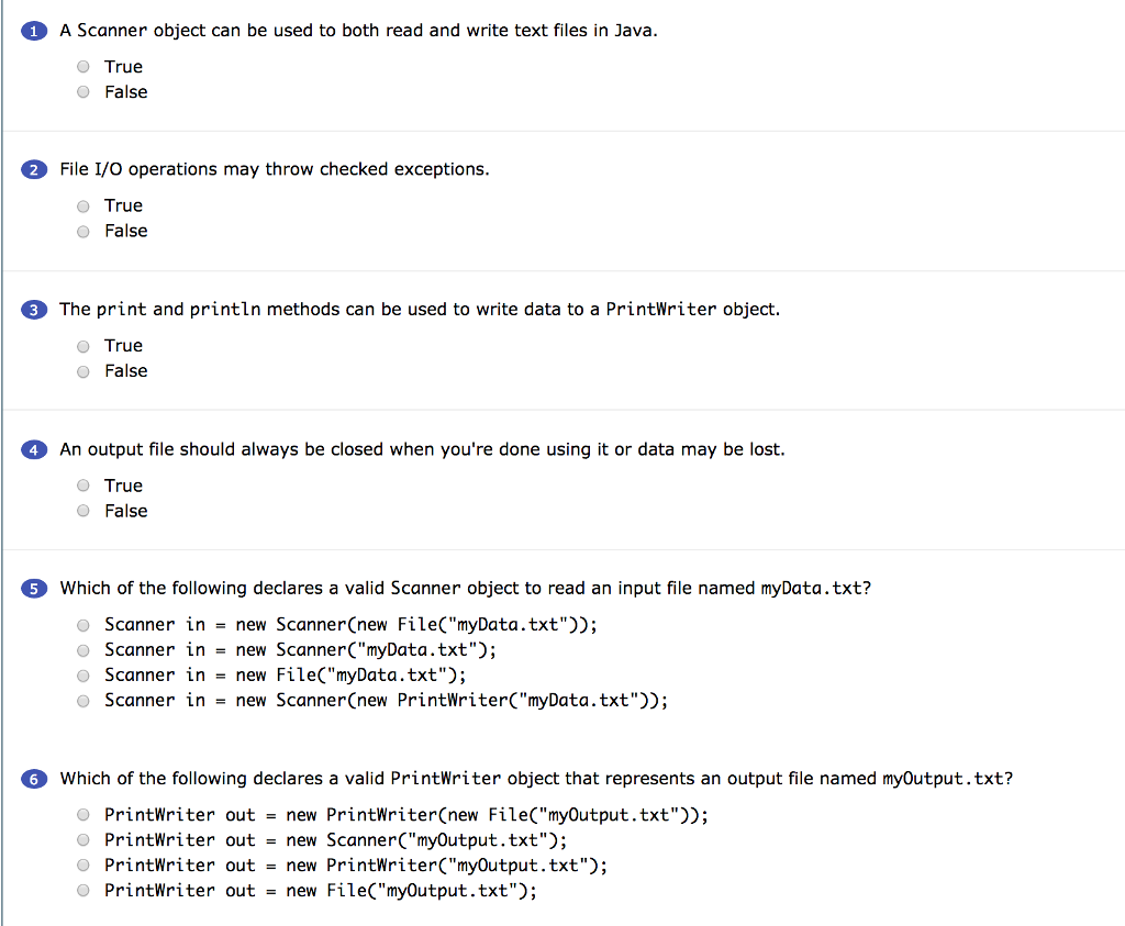 Solved 1 A Scanner object can be used to both read and write | Chegg.com