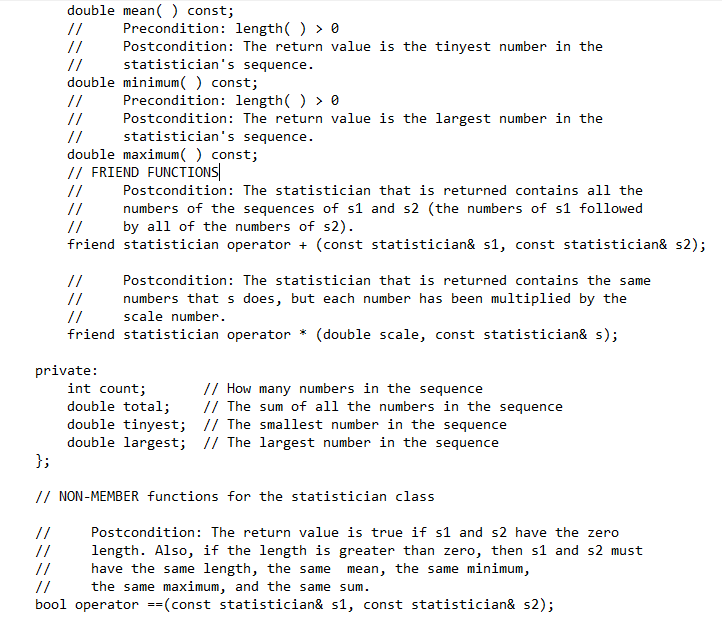 Extend the implementation of the statistician class | Chegg.com