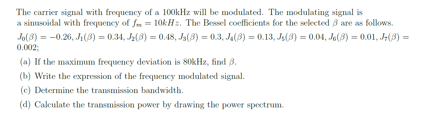 Solved = The carrier signal with frequency of a 100kHz will | Chegg.com