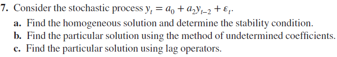 Solved 7. Consider the stochastic process yt=a0+a2yt−2+εt. | Chegg.com