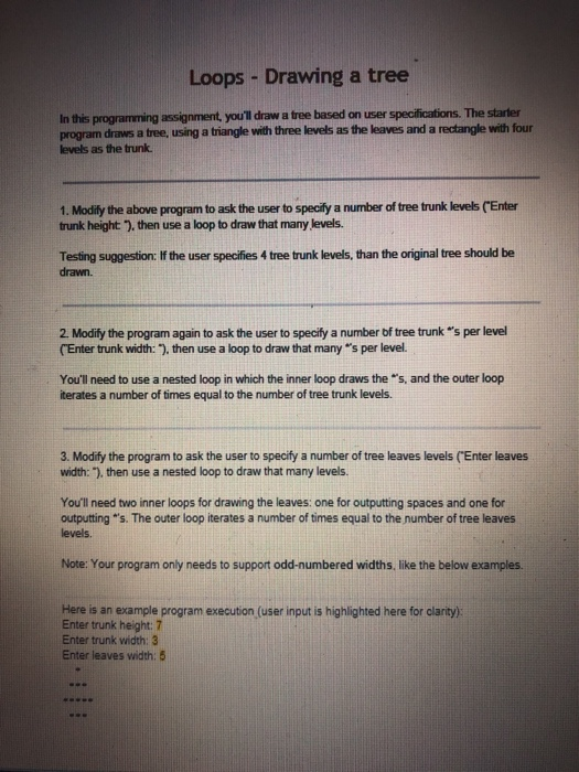 Solved Loops - Drawing a tree In this programming | Chegg.com