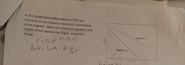 Solved 4. The temperature dependence of the rate constants | Chegg.com