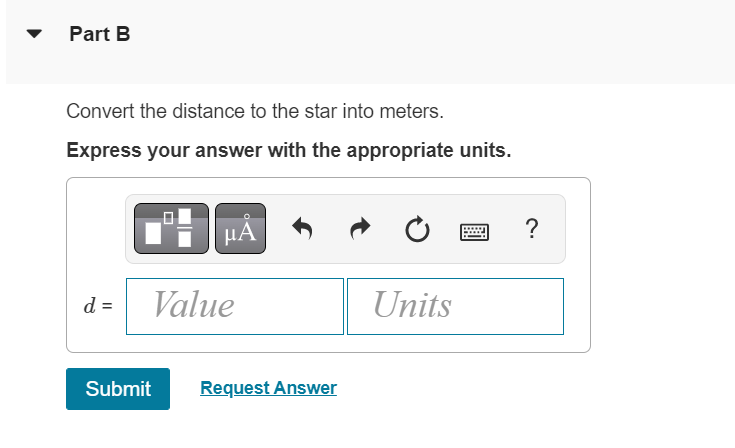 Convert the distance to the star into meters.
Express your answer with the appropriate units.