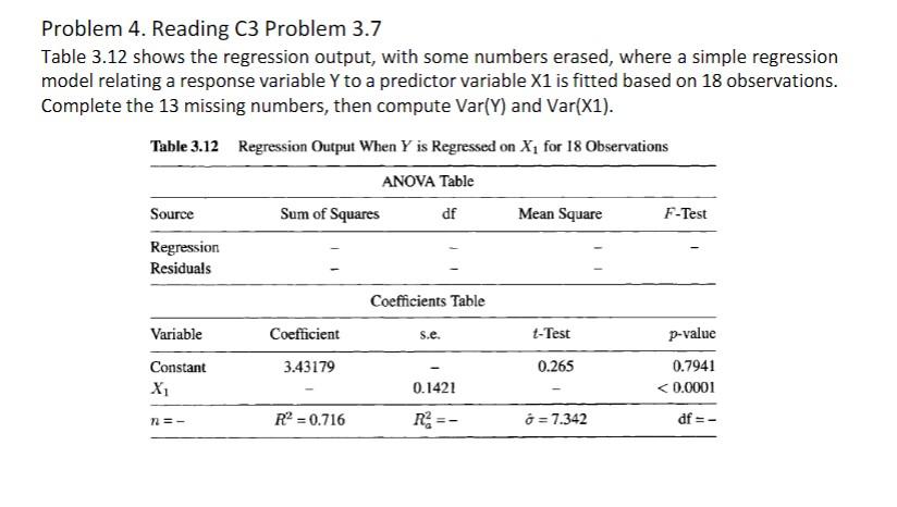 Solved Problem 4. Reading C3 Problem 3.7 Table 3.12 shows | Chegg.com
