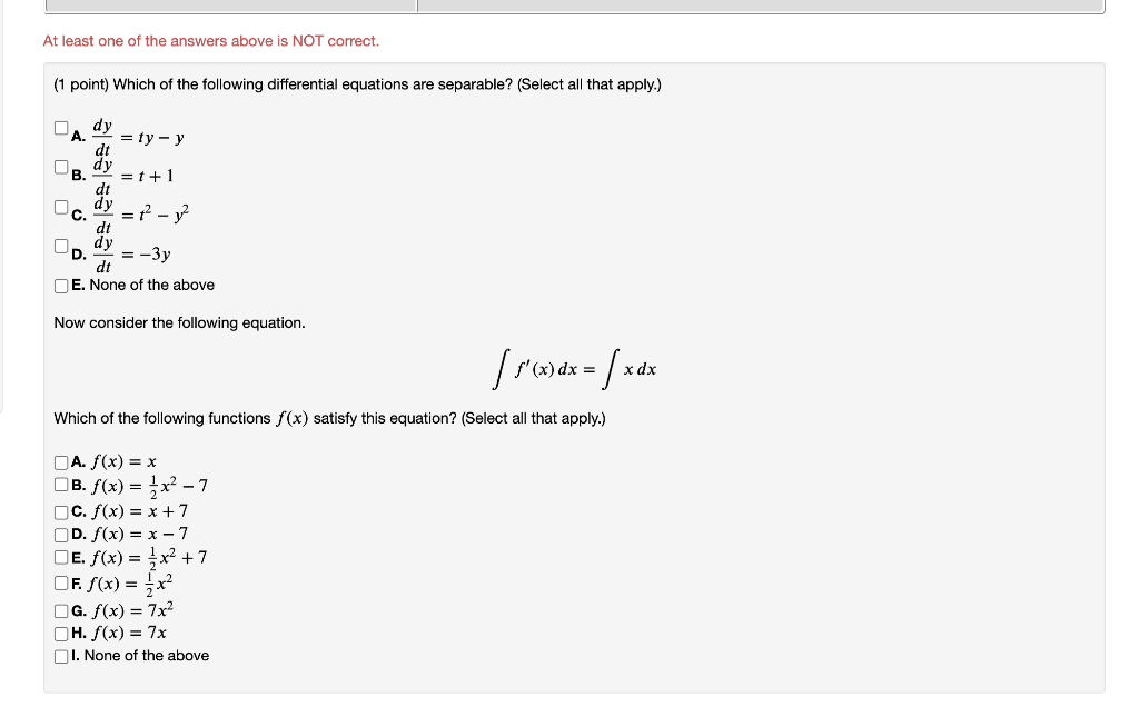 Solved 1 Point Which Of The Following Differential Equa Chegg Com