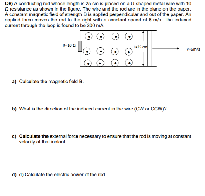 Solved Q6) A conducting rod whose length is 25 cm is placed | Chegg.com