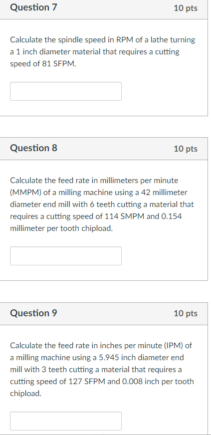 Solved Question 7 10 pts Calculate the spindle speed in RPM | Chegg.com