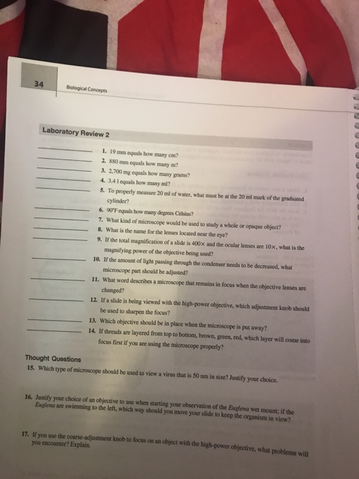 Solved Biological Concepts Laboratory Review 2 1. 19 mm