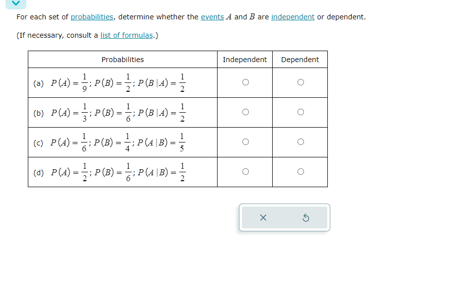 Solved For each set of probabilities, determine whether the | Chegg.com
