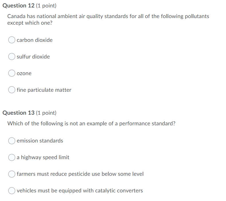 Solved Question 12 (1 point) Canada has national ambient air | Chegg.com