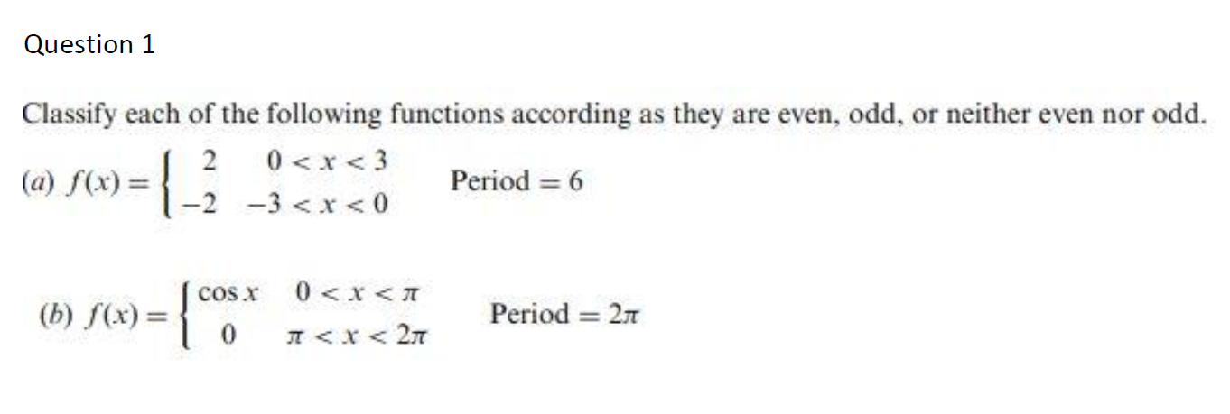 Solved Question 1 Classify each of the following functions | Chegg.com