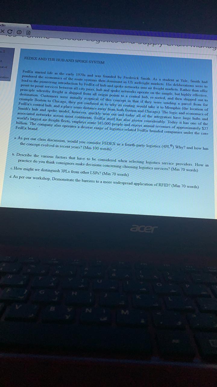 Solved dle FEDEX AND THE HUB AND SPOKE SYSTEM mestion were | Chegg.com
