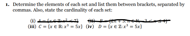 Solved Determine the elements of each set and list them | Chegg.com