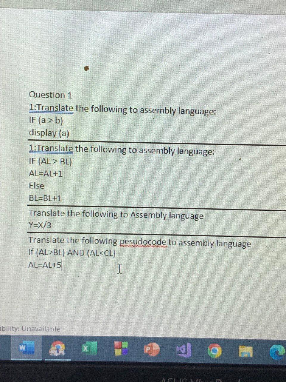 Solved Question 1 1:Translate the following to assembly | Chegg.com