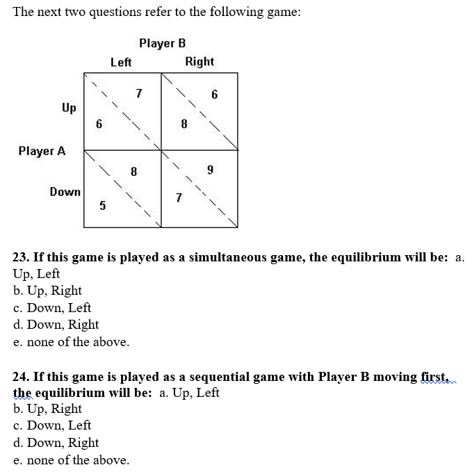 Solved The next two questions refer to the following game: | Chegg.com