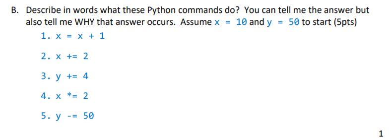 Solved B. Describe in words what these Python commands do? | Chegg.com