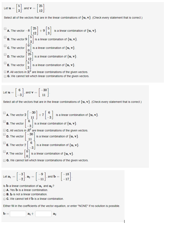 Solved Select all of the vectors that are in the linear
