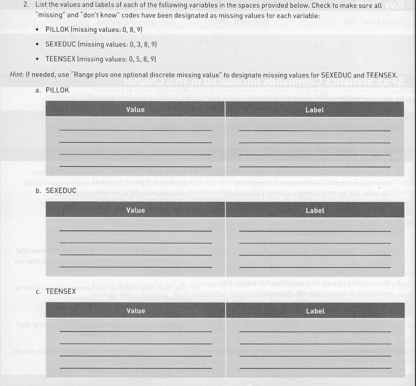 Solved 2. List the values and labels of each of the | Chegg.com