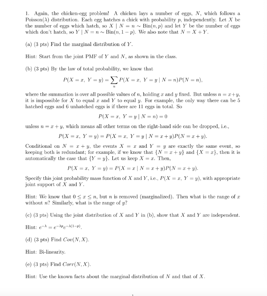 Solved 1. Again, the chicken-egg problem! A chicken lays a | Chegg.com