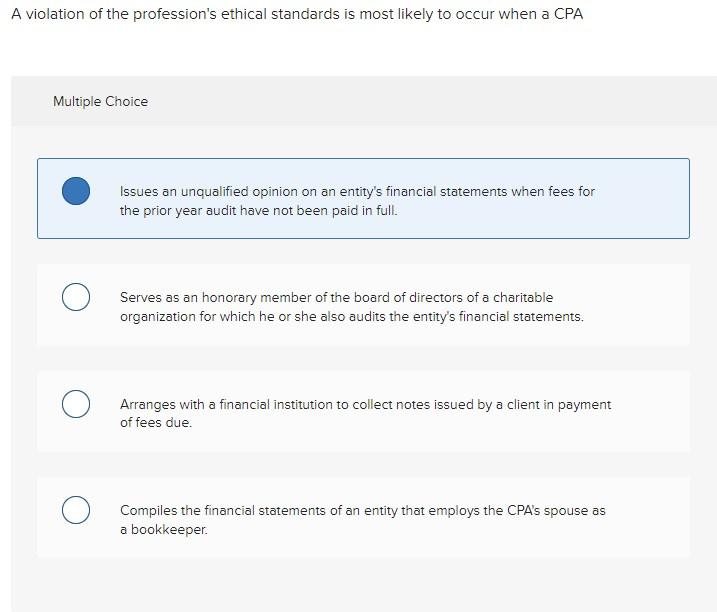 Solved A violation of the profession's ethical standards is | Chegg.com