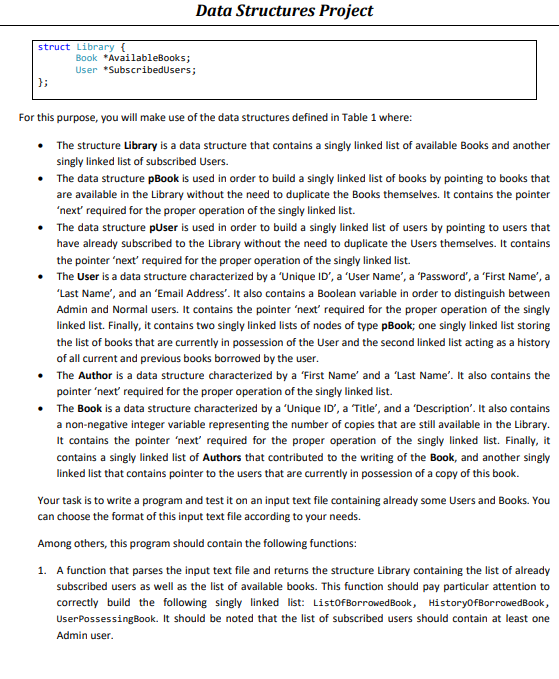 Data Structures Project The main objective of this | Chegg.com