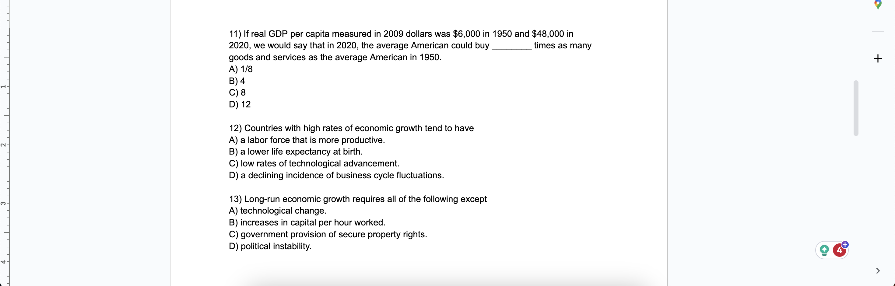 Solved 11) If real GDP per capita measured in 2009 dollars | Chegg.com
