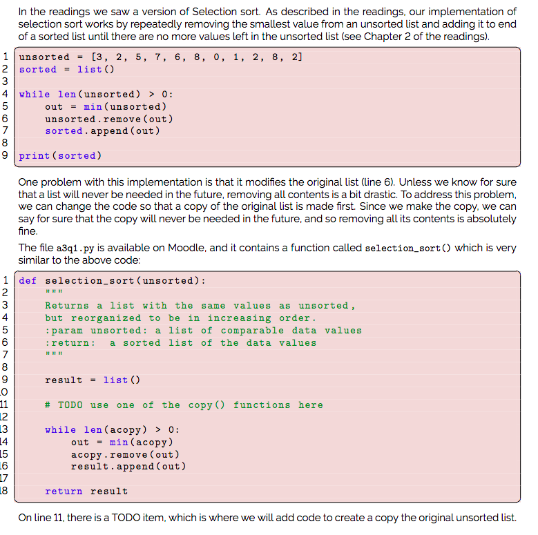 Solved In the readings we saw a version of Selection sort. | Chegg.com