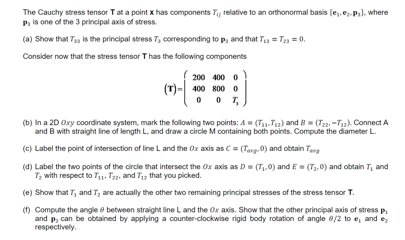 Solved The Cauchy stress tensor T at a point x has | Chegg.com