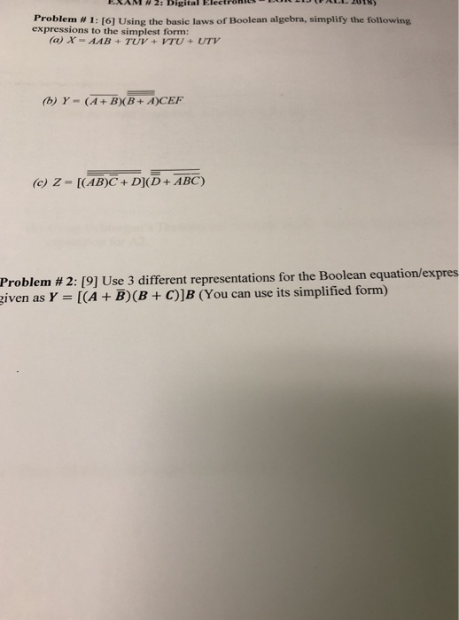 Solved Problem # 1 : [6] Using The Basic Laws Of Boolean | Chegg.com