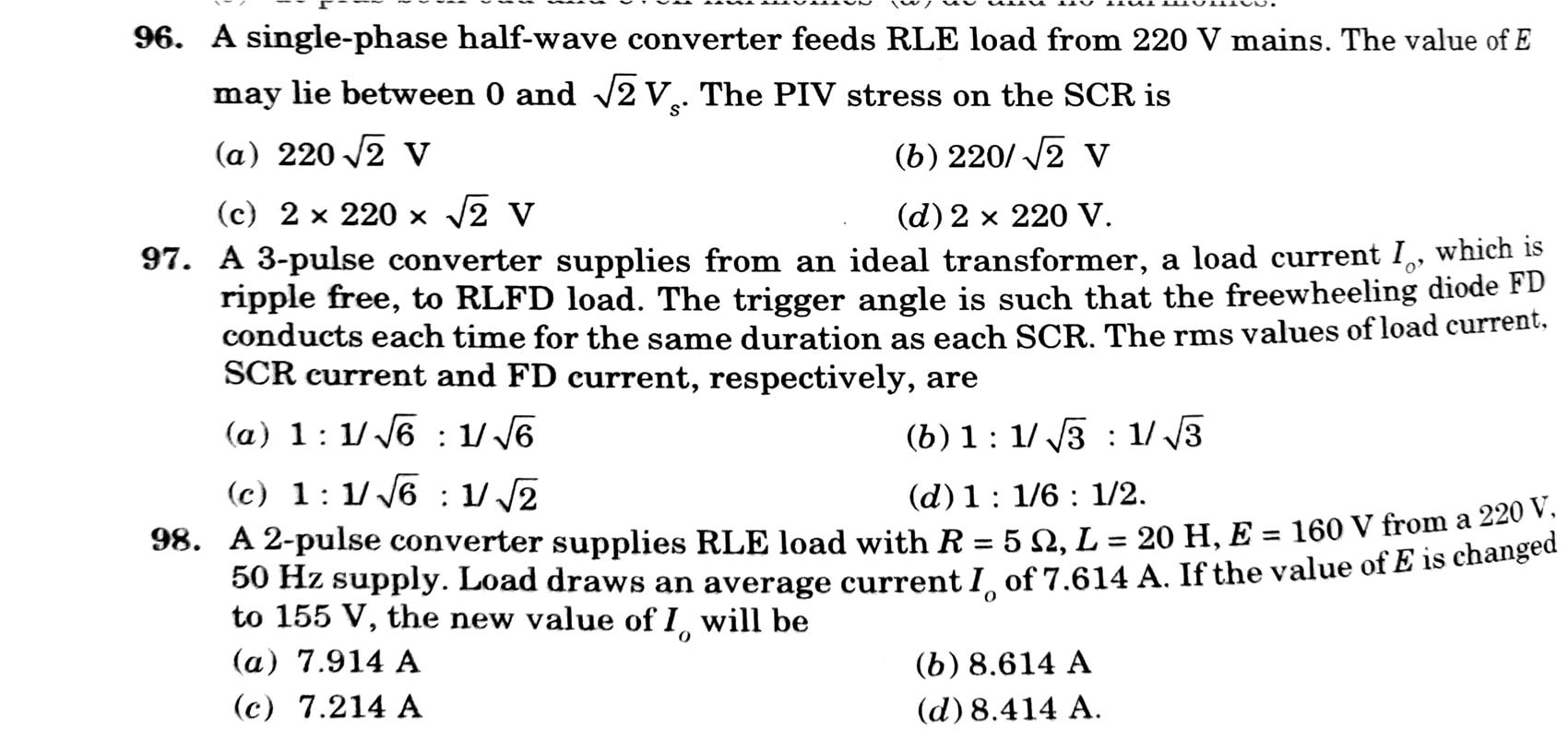 Solved 96. A Single-phase Half-wave Converter Feeds RLE Load | Chegg.com