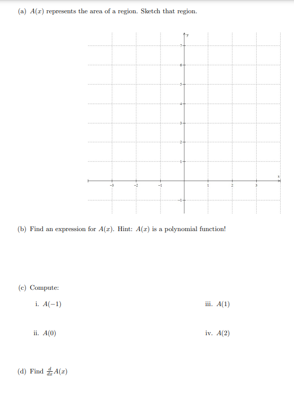 Solved x≥−1,letA(x)=∫−1x(1+t2)dt(a) A(x) represents the area | Chegg.com