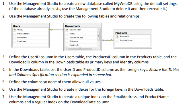 Solved Use the Management Studio to create a new database | Chegg.com