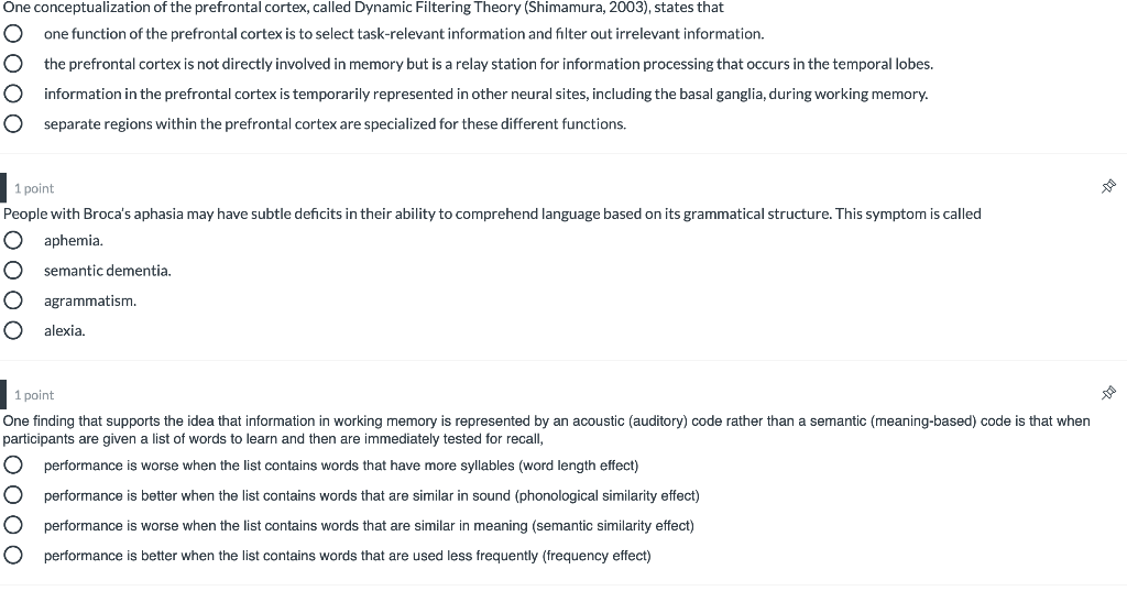 Solved 5 ОООО One conceptualization of the prefrontal | Chegg.com