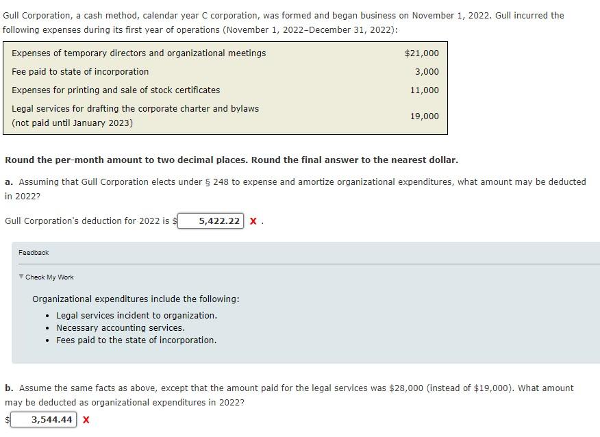 Solved Gull Corporation, a cash method, calendar year C