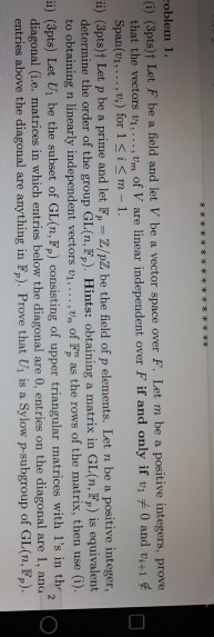 Solved roblem 1. (i) (3pts)f Let F be a field and let V be a | Chegg.com