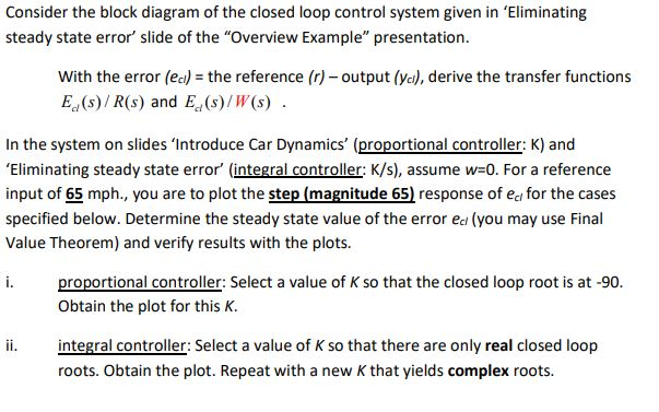 Solved Consider the block diagram of the closed loop control | Chegg.com