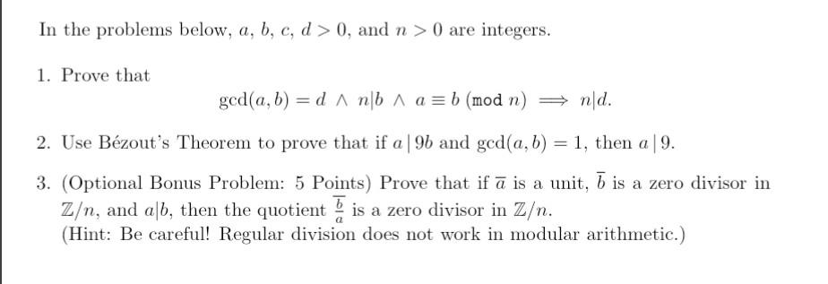 Solved In the problems below, a,b,c,d>0, and n>0 are | Chegg.com