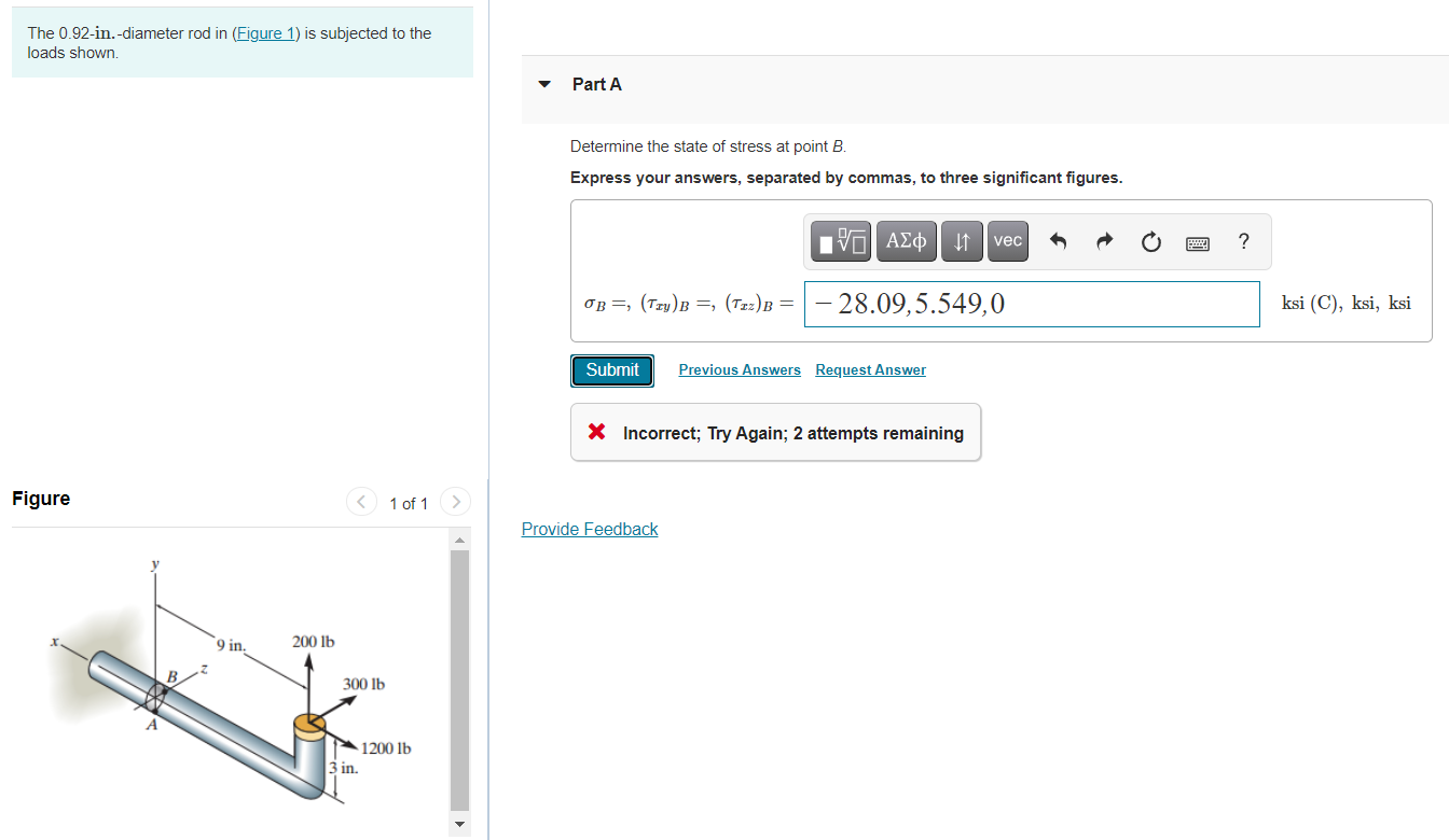 Solved The 0.92-in.-diameter rod in (Figure 1) is subjected | Chegg.com