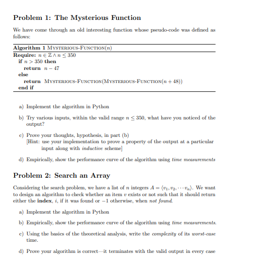Solved Problem 1: The Mysterious Function We have come | Chegg.com