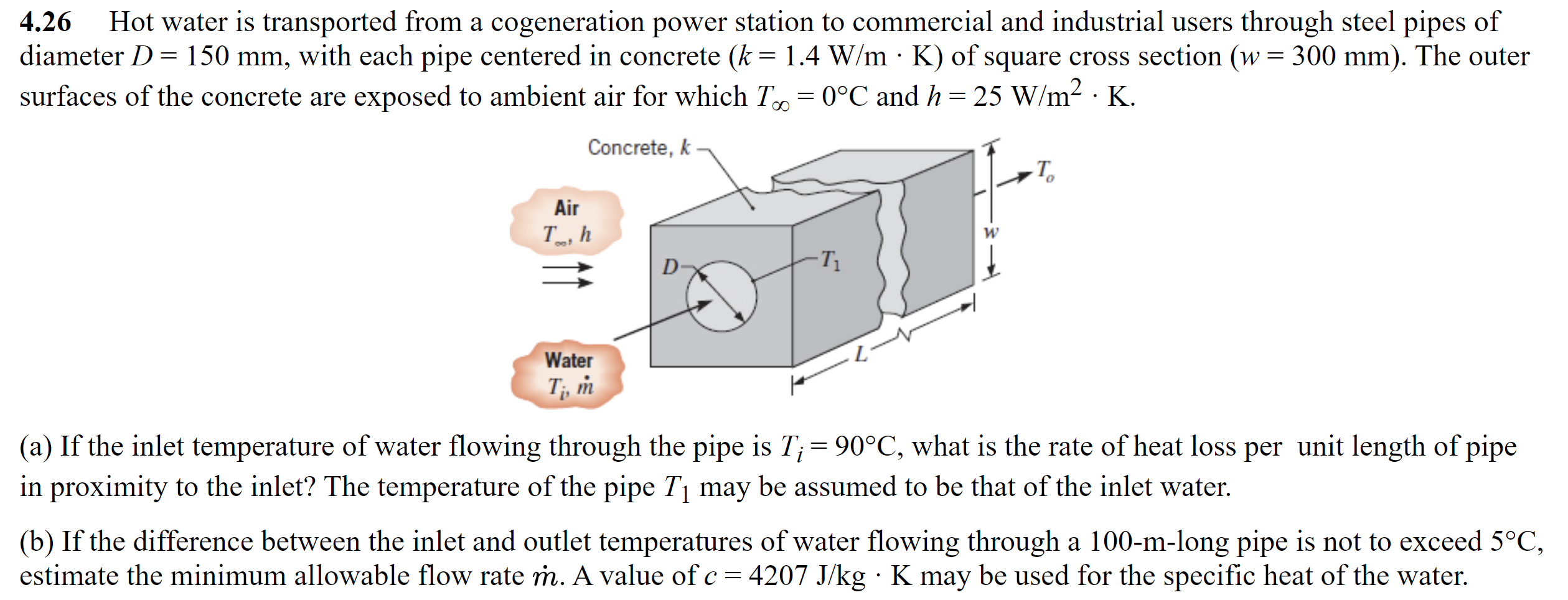 Solved 4.26 Hot Water Is Transported From A Cogeneration | Chegg.com