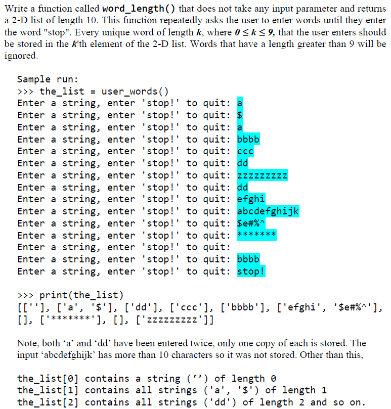 Solved Write a function called word_length( ) that does not | Chegg.com