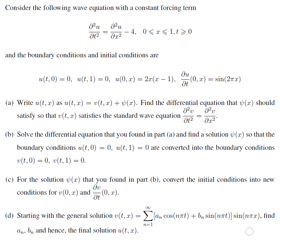 Solved Consider the following wave equation with a constant | Chegg.com