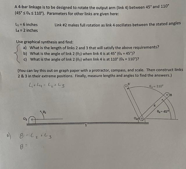 Solved A 4-bar linkage is to be designed to rotate the | Chegg.com