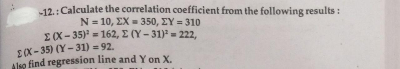 Solved -12.: Calculate the correlation coefficient from the | Chegg.com