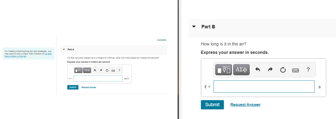 Solved Part B Constants Part A How long is it in the air? | Chegg.com