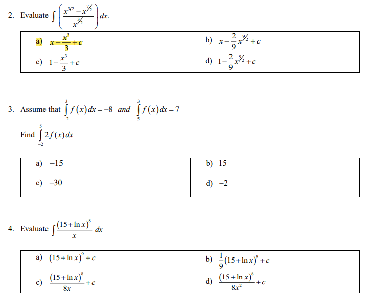 Solved 2 Evaluate S X12 G Dx A X C 3 B X X C D Chegg Com