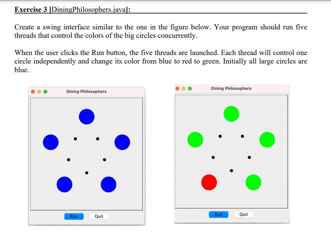Solved Exercise 3 [DiningPhilosophers.java]: Create a swing | Chegg.com