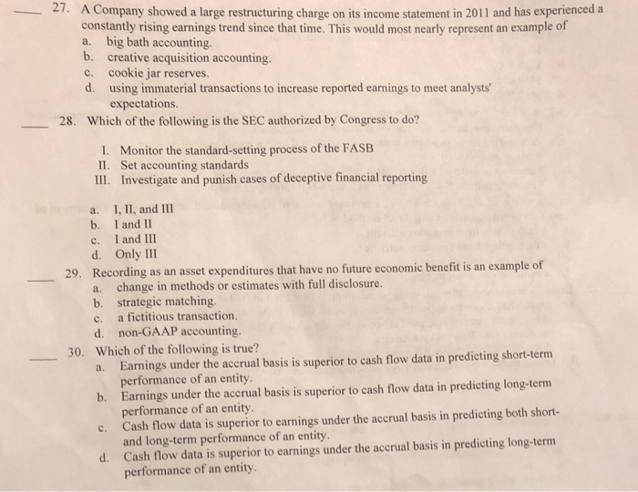 Solved 27. A Company Showed A Large Restructuring Charge On | Chegg.com