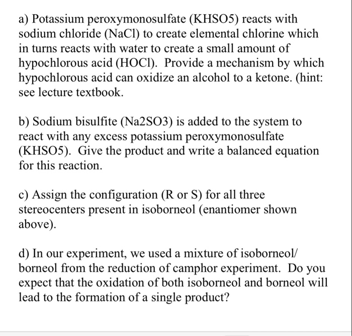 Solved a) Potassium peroxymonosulfate (KHSO5) reacts with | Chegg.com