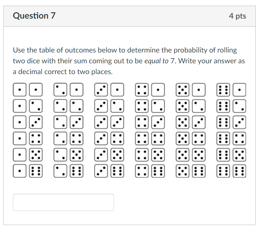 Solved Question 7 4 pts Use the table of outcomes below to | Chegg.com